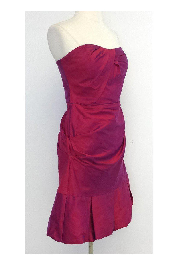 Current Boutique-Nicole Miller - Magenta Duochrome Silk Strapless Dress Sz 8