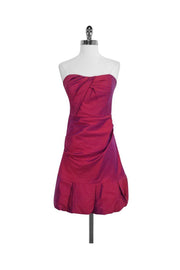 Current Boutique-Nicole Miller - Magenta Duochrome Silk Strapless Dress Sz 8