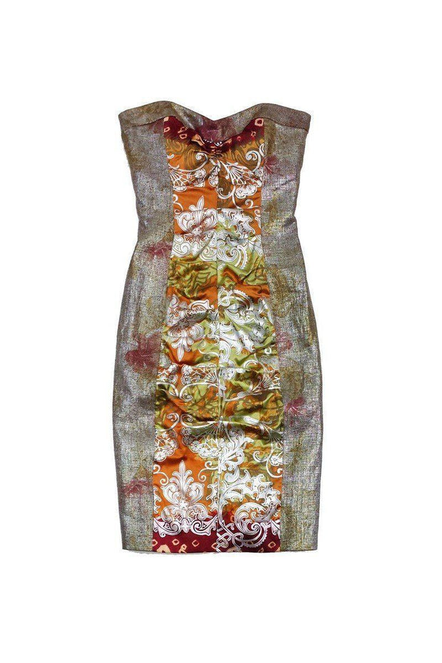 Current Boutique-Nicole Miller - Metallic Multicolor Print Strapless Dress Sz 0