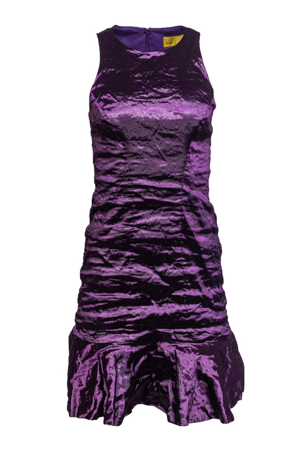 Current Boutique-Nicole Miller - Metallic Purple Cocktail Dress w/ Flare Hem Sz 4