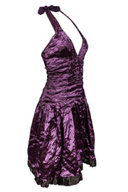 Current Boutique-Nicole Miller - Metallic Purple Ruched Halter Dress Sz 4