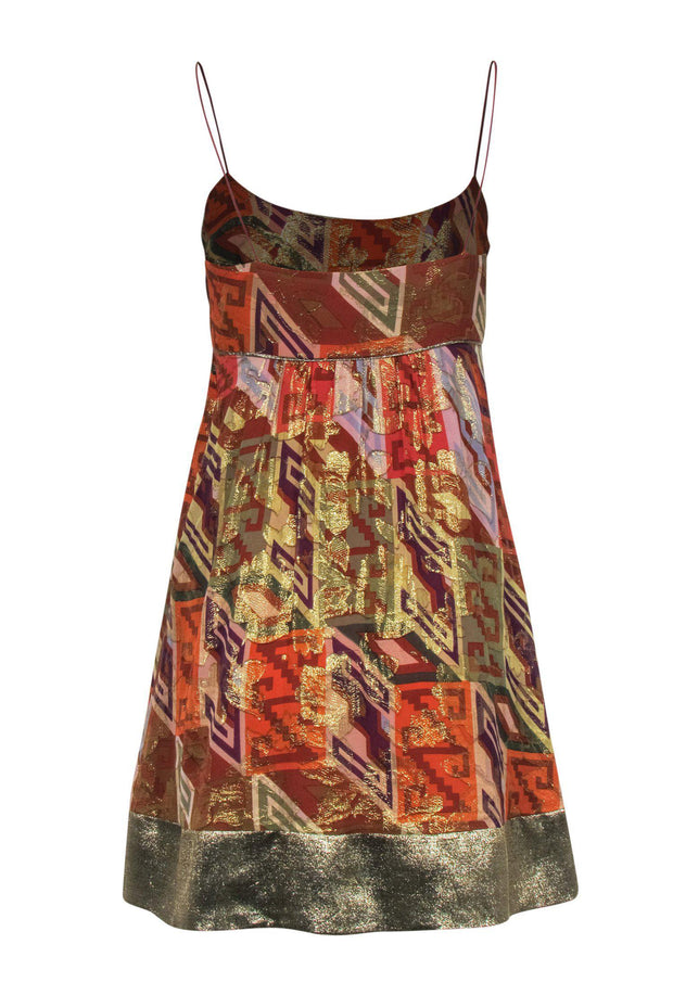 Current Boutique-Nicole Miller - Metallic Silk Printed Spaghetti Strap Mini Dress Sz 4