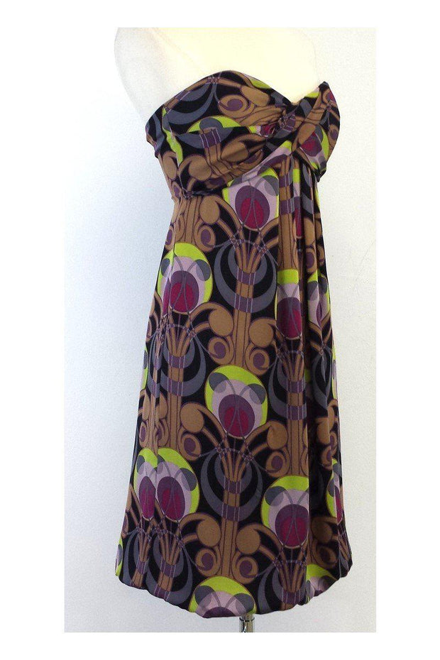 Current Boutique-Nicole Miller - Multicolor Print Strapless Dress Sz 4