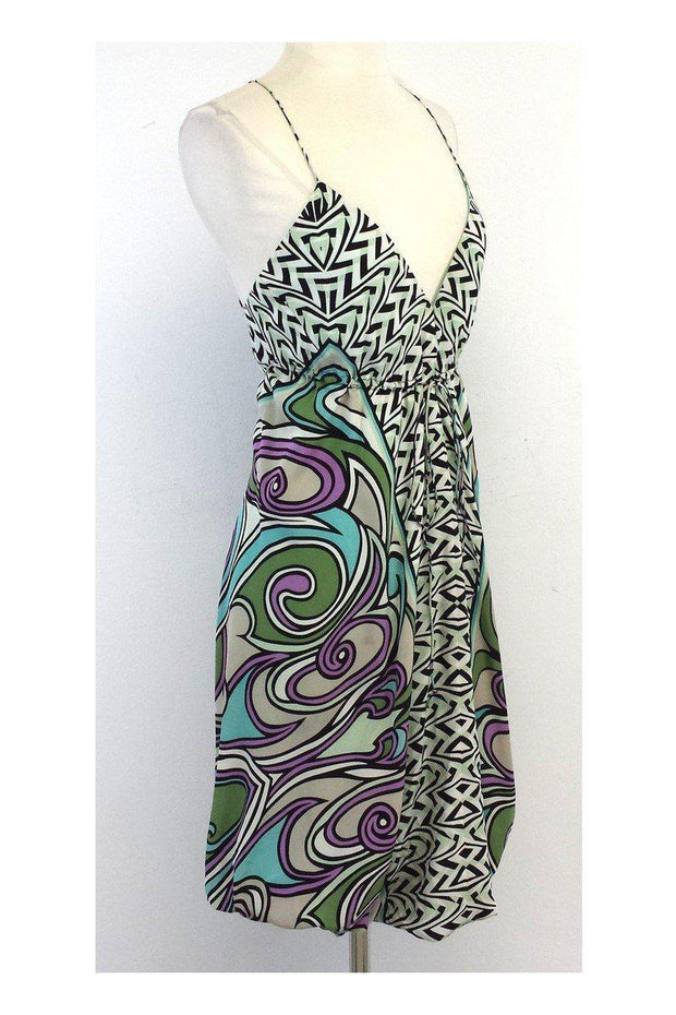 Current Boutique-Nicole Miller - Multicolor Spaghetti Strap Silk Dress Sz 0