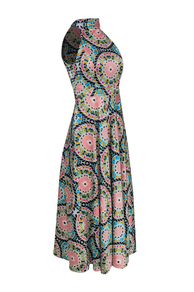 Current Boutique-Nicole Miller - Multicolored Mandala Printed Mock Neck Maxi Dress Sz 2