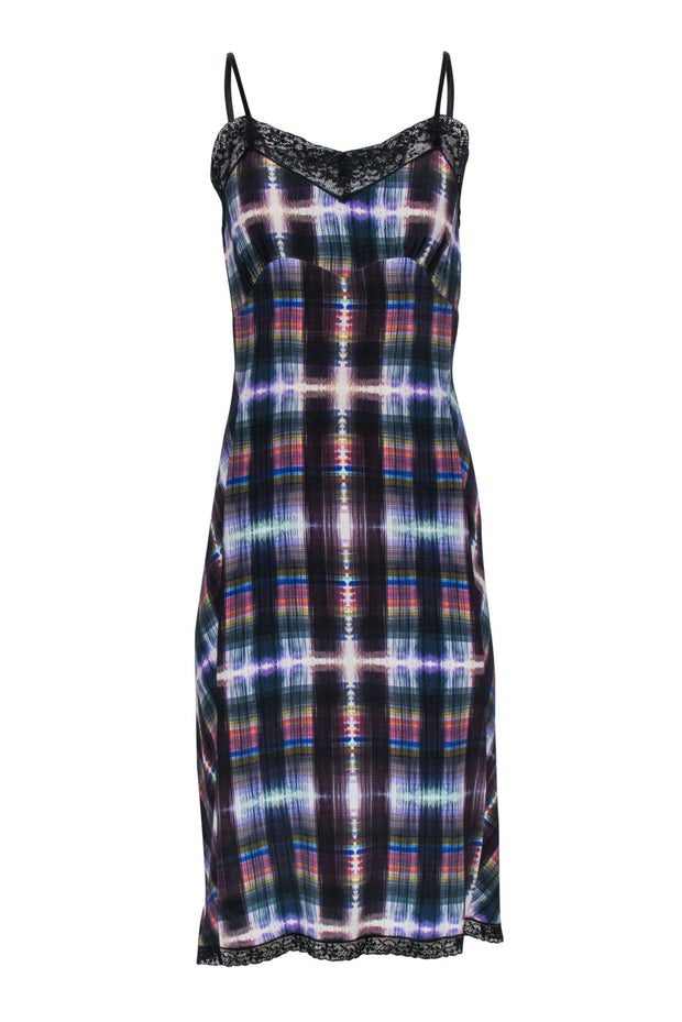 Current Boutique-Nicole Miller - Multicolored Plaid Sleeveless Slip Dress w/ Lace Trim Sz XS