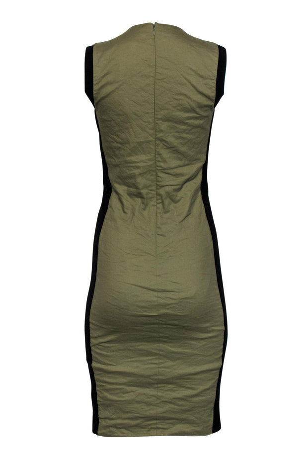 Current Boutique-Nicole Miller - Olive Green & Black Paneled Sheath Dress Sz 4