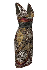Current Boutique-Nicole Miller - Olive Green Printed Silk Dress w/ Crinkled Waist Sz 0