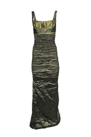 Current Boutique-Nicole Miller - Olive Green Taffeta Ruched Gown Sz 6