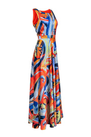 Current Boutique-Nicole Miller - Orange & Blue Swirl Print Sleeveless Maxi Dress Sz 10