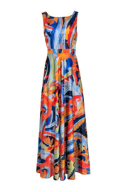 Current Boutique-Nicole Miller - Orange & Blue Swirl Print Sleeveless Maxi Dress Sz 10