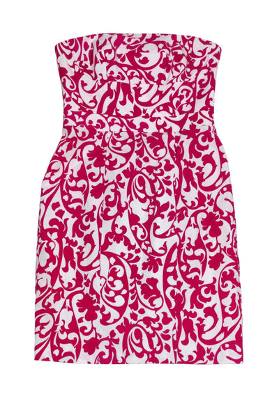 Current Boutique-Nicole Miller - Pink Paisley Strapless Dress Sz 6