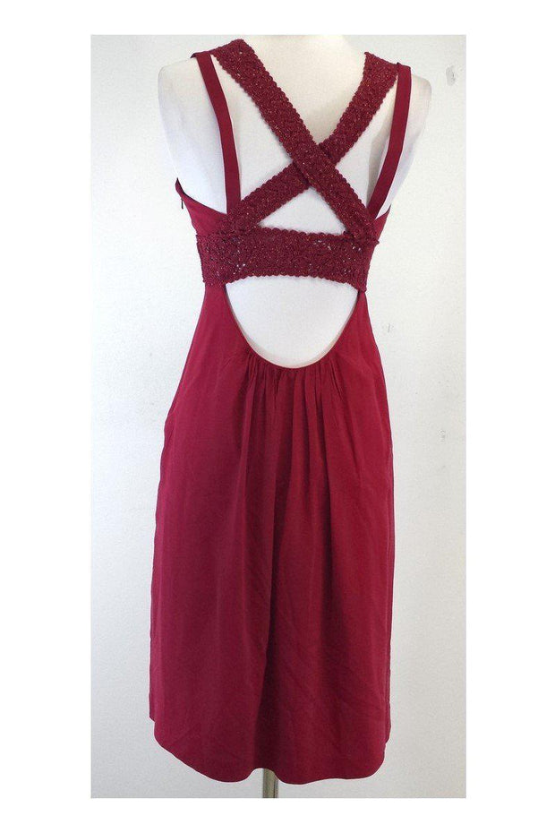 Current Boutique-Nicole Miller - Red & Gold Silk & Knit Sleeveless Dress Sz 6