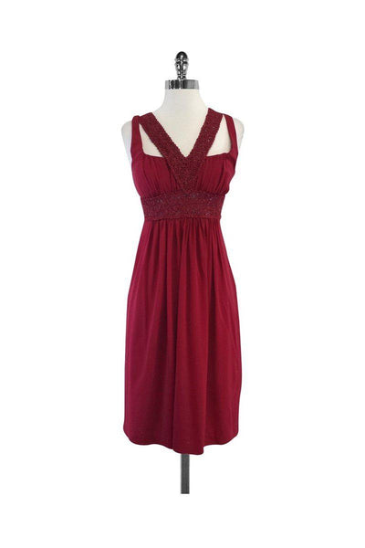 Current Boutique-Nicole Miller - Red & Gold Silk & Knit Sleeveless Dress Sz 6