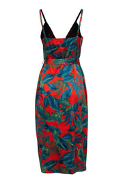 Current Boutique-Nicole Miller - Red & Teal Palm Pattern Midi Wrap Dress Sz 8