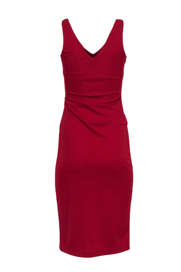 Current Boutique-Nicole Miller - Red V-Neck A-Line Dress w/ Ruching Sz 2