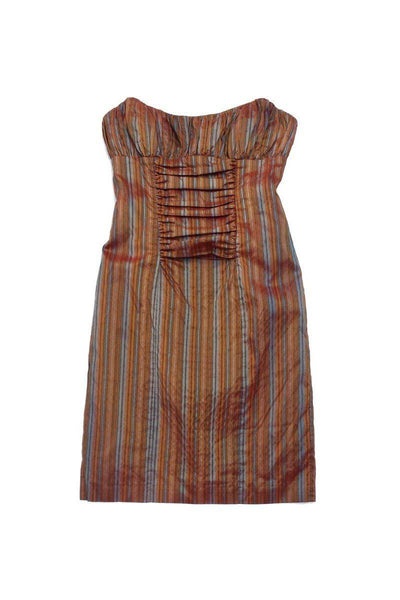 Current Boutique-Nicole Miller - Rust & Blue Striped Silk Strapless Dress Sz 10