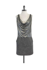 Current Boutique-Nicole Miller - Silver Metallic Cowl Neck Dress Sz S