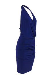 Current Boutique-Nicole Miller Studio - Purple Sleeveless Ruched Halter Midi Dress Sz P