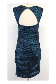 Current Boutique-Nicole Miller - Teal Sequin Cap Sleeve Dress Sz 6