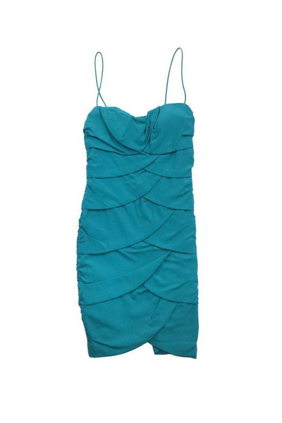 Current Boutique-Nicole Miller - Teal Silk Petal Spaghetti Strap Dress Sz 0