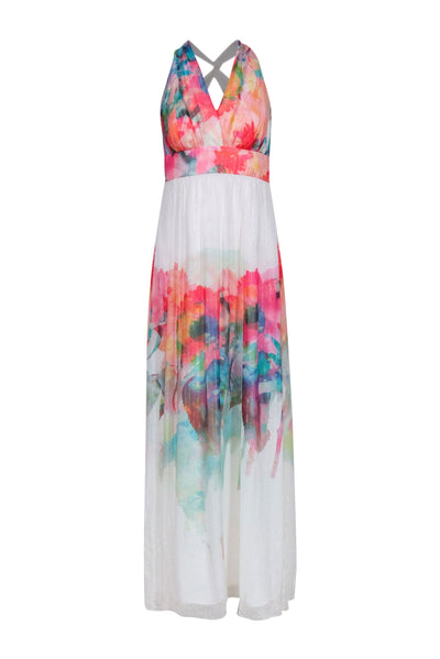 Current Boutique-Nicole Miller - Watercolor Floral Print Sleeveless Maxi Dress Sz 0