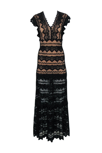 Current Boutique-Night Cap - Black Lace Sleeveless Mermaid Gown w/ Nude Underlay Sz 2