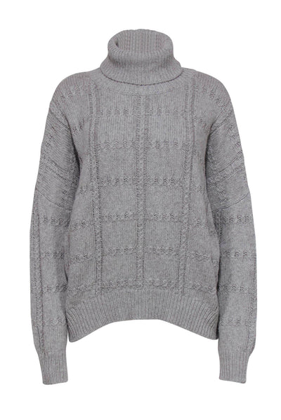 Current Boutique-Nili Lotan - Grey Windowpane Knit Turtleneck Sweater Sz L