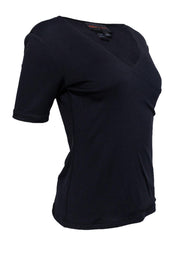 Current Boutique-Nina McLemore - Black Surplice Short Sleeve Top Sz S