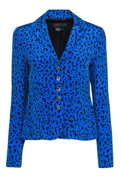 Current Boutique-Nina McLemore - Blue & Black Leopard Print Button-Up Blazer Sz 2