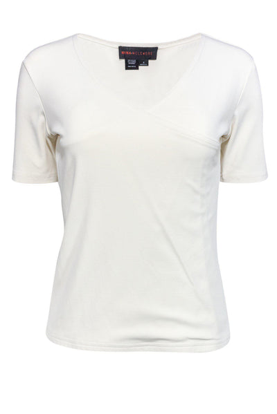 Current Boutique-Nina McLemore - Cream Surplice Short Sleeve Top Sz S
