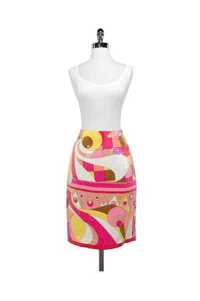 Current Boutique-Nipon Boutique - Pink & Yellow Silk Sequin Skirt Sz 4
