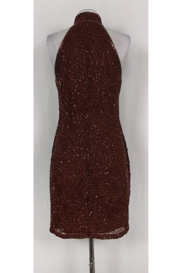 Current Boutique-Niteline - Brown High Neck Beaded Dress Sz 8