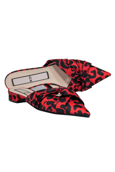 Current Boutique-No. 21 - Red & Black Leopard Print Pointed Toe Mules Sz 9.5