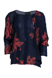 Current Boutique-No.6 - Navy & Rust Floral Print Long Sleeve Silk Blouse Sz 2