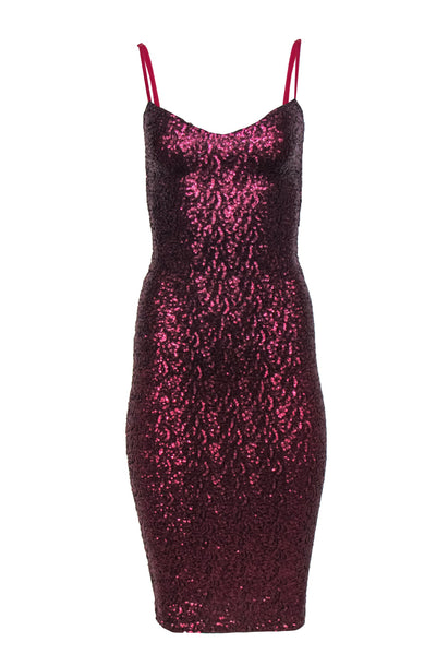 Current Boutique-Nookie - Raspberry Pink Sequined Bodycon Midi Dress Sz S