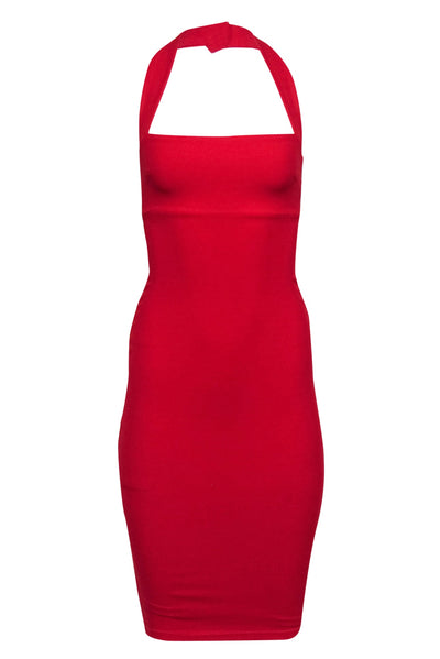 Current Boutique-Nookie - Red Halter Bodycon Midi Dress Sz S