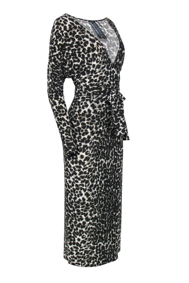 Current Boutique-Norma Kamali - Black, Grey & White Leopard Print Wrap Maxi Dress Sz XS