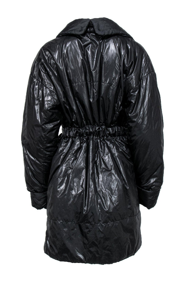Current Boutique-Norma Kamali - Black Shiny Long Puffer Coat w/ Tie Belt Sz M
