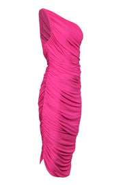 Current Boutique-Norma Kamali - Hot Pink One-Shoulder Draped Bodycon Gown Sz S