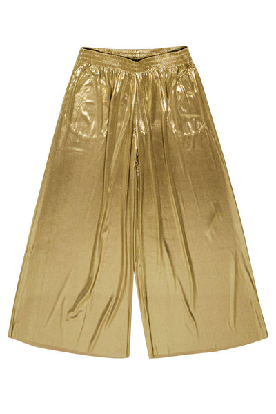 Current Boutique-Norma Kamali - Metallic Gold Wide Leg Pants Sz XXS