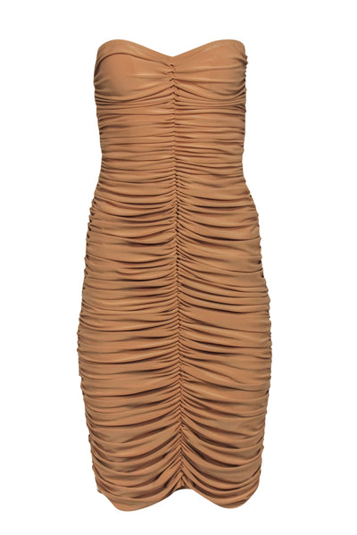Current Boutique-Norma Kamali - Nude Ruched Strapless Bodycon Dress Sz M
