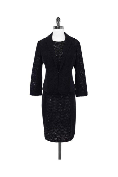 Current Boutique-Nougat London - Black Cotton Eyelet Sheath Dress & Blazer Sz 8