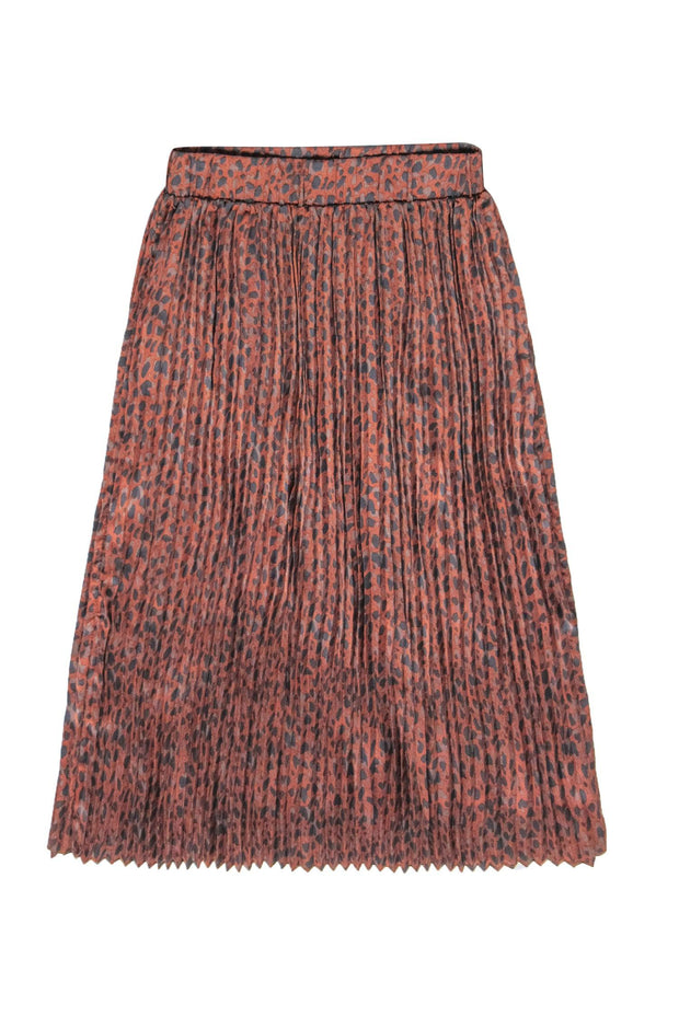 Current Boutique-Numph - Orange & Grey Spotted Print Pleated Midi Skirt Sz L