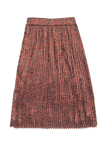 Current Boutique-Numph - Orange & Grey Spotted Print Pleated Midi Skirt Sz L