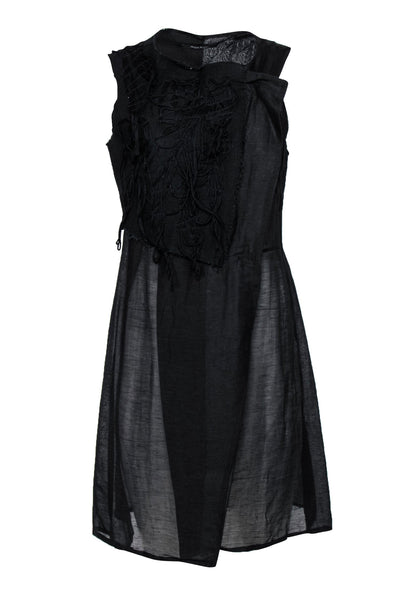 Current Boutique-Nuovo Borgo - Black Woven Wrap Patchwork Dress w/ Yarn Embroidery Sz M