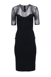 Current Boutique-Off-White - Black Mesh Illusion Neckline Bodycon Midi Dress Sz S