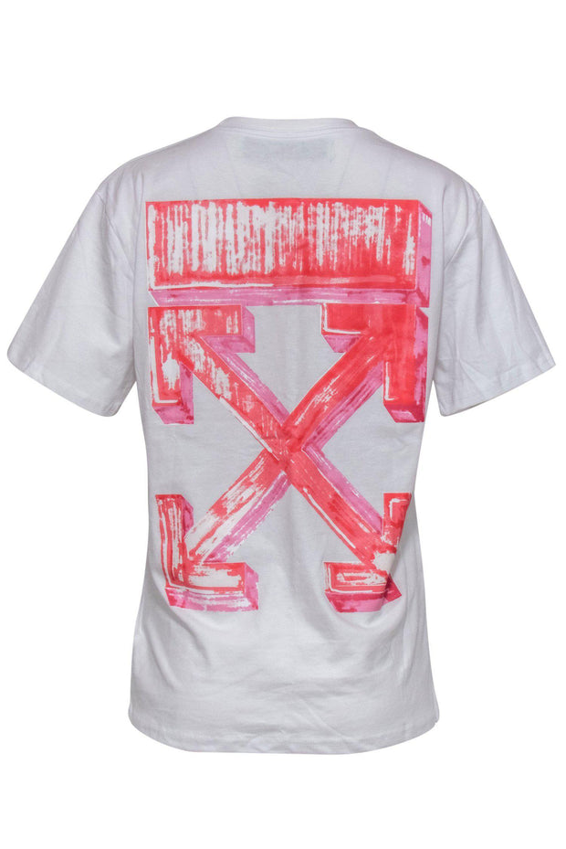 Current Boutique-Off-White - White Short Sleeve Graphic Tee w/ Back Red "X" Logo Sz S