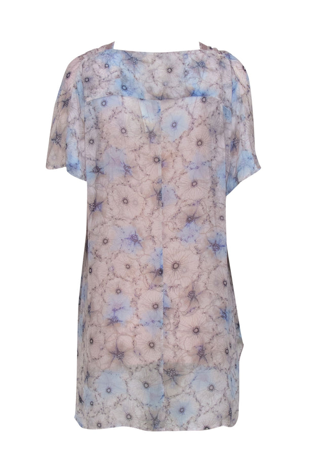Current Boutique-One September - Light Blue & Pink Floral Print Tunic w/ Sequin Trim Sz S