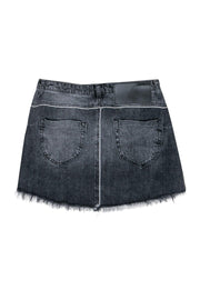 Current Boutique-One Teaspoon - Black Distressed Denim Miniskirt w/ Asymmetrical Hem Sz 27